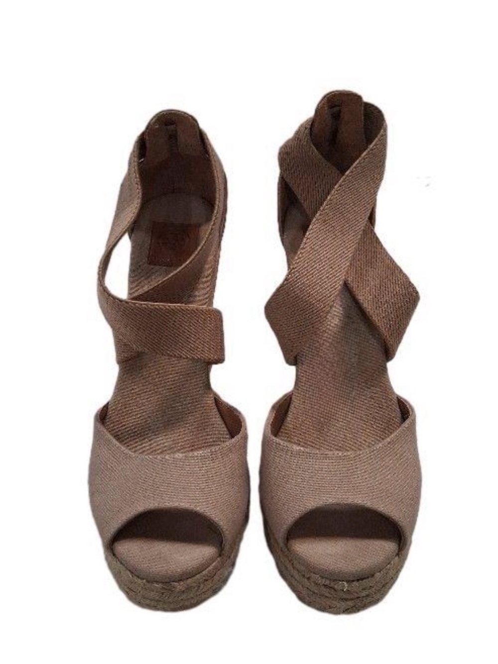Tory Burch Brown Crisscross Wedge Espadrille Sandals